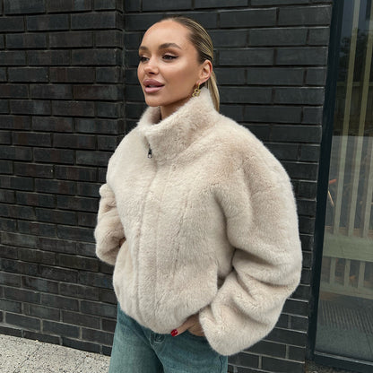 Veste en fourrure chaude à fermeture éclair pour l'automne et l'hiver